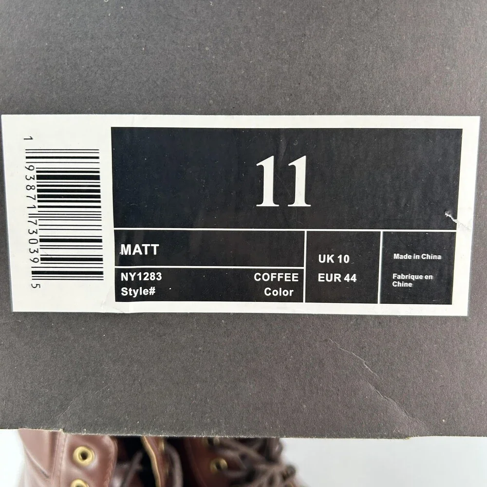 NY&C Matt Combat Boots Mens Size 11 Brown Coffee Cap Toe Lace Up Ankle NY1283